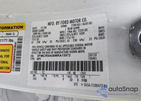 2021 Ford Bronco Sport from USA, damaged, VIN 3FMCR9A68MRA15972